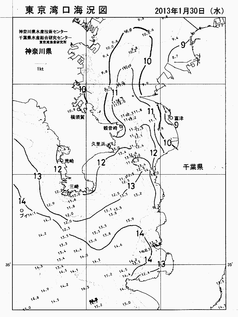 海況図, 東京湾口海況図 検索結果, (水温分布 等を図示)