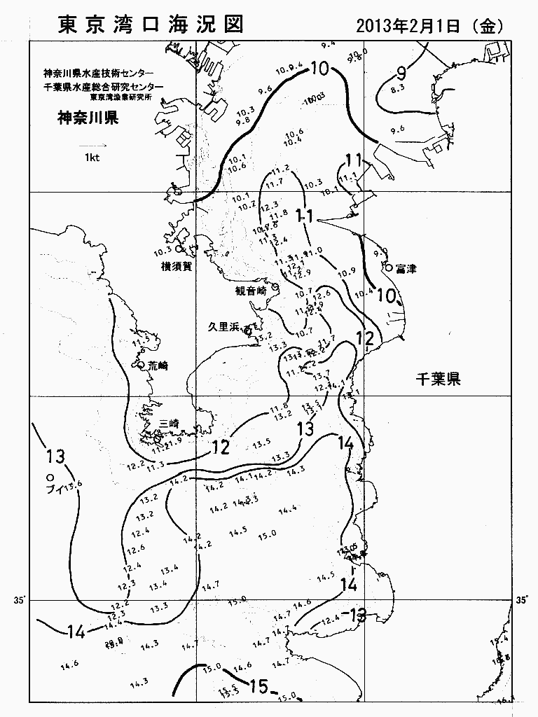 海況図, 東京湾口海況図 検索結果, (水温分布 等を図示)