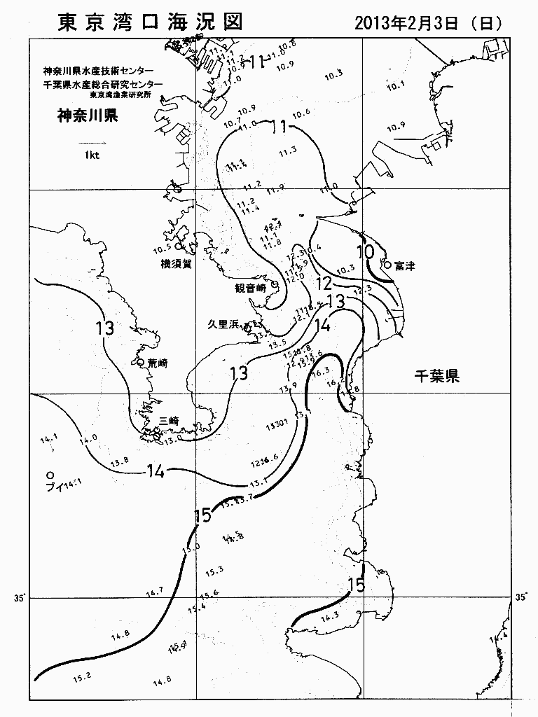 海況図, 東京湾口海況図 検索結果, (水温分布 等を図示)