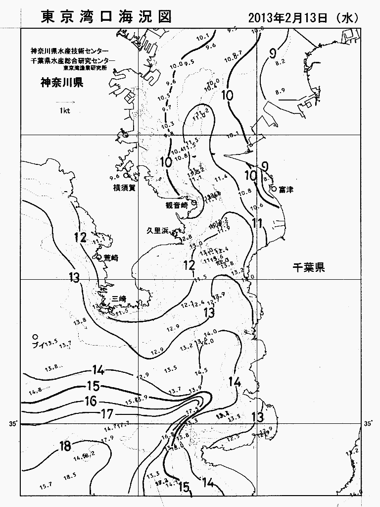 海況図, 東京湾口海況図 検索結果, (水温分布 等を図示)