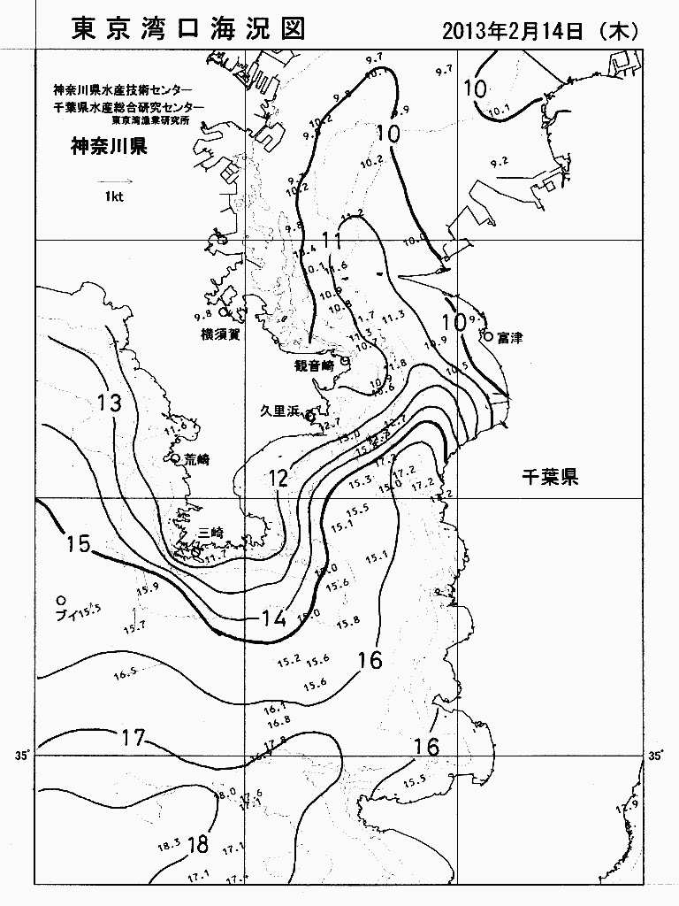 海況図, 東京湾口海況図 検索結果, (水温分布 等を図示)