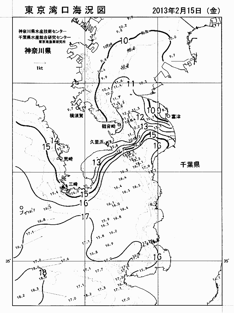 海況図, 東京湾口海況図 検索結果, (水温分布 等を図示)