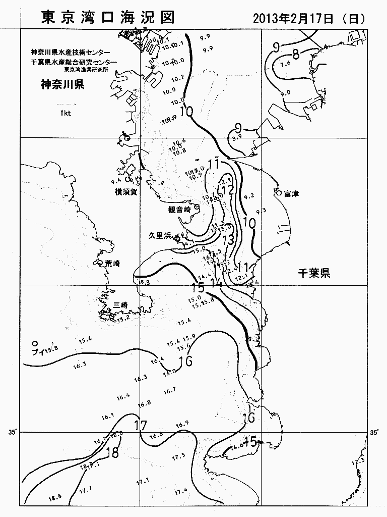 海況図, 東京湾口海況図 検索結果, (水温分布 等を図示)