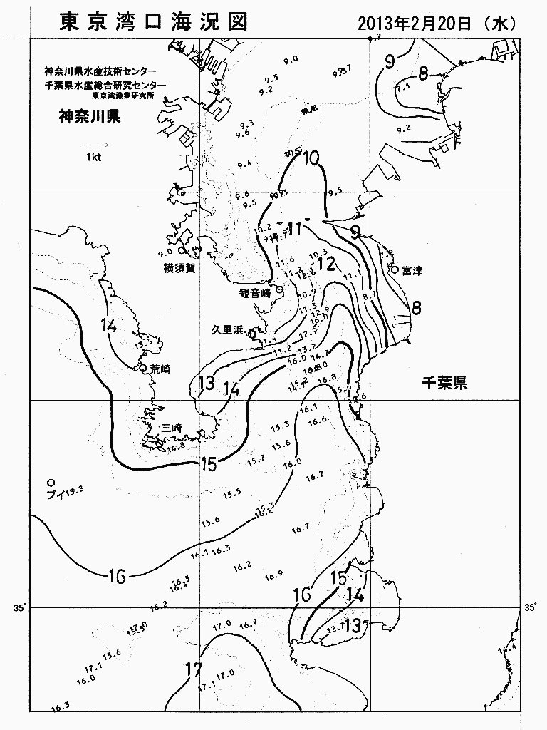 海況図, 東京湾口海況図 検索結果, (水温分布 等を図示)