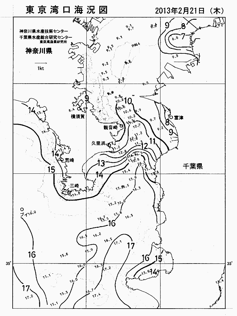 海況図, 東京湾口海況図 検索結果, (水温分布 等を図示)