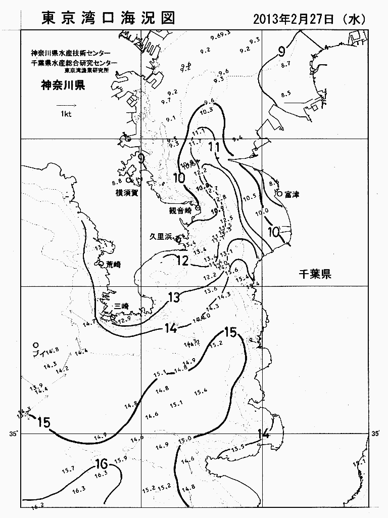 海況図, 東京湾口海況図 検索結果, (水温分布 等を図示)