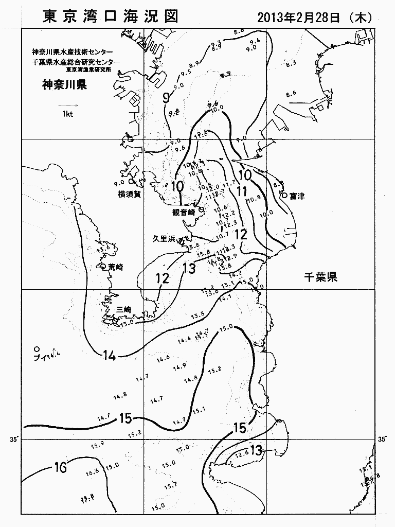 海況図, 東京湾口海況図 検索結果, (水温分布 等を図示)