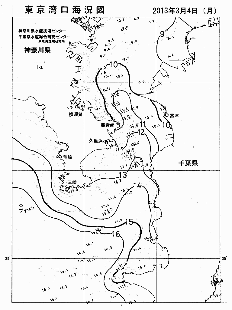 海況図, 東京湾口海況図 検索結果, (水温分布 等を図示)