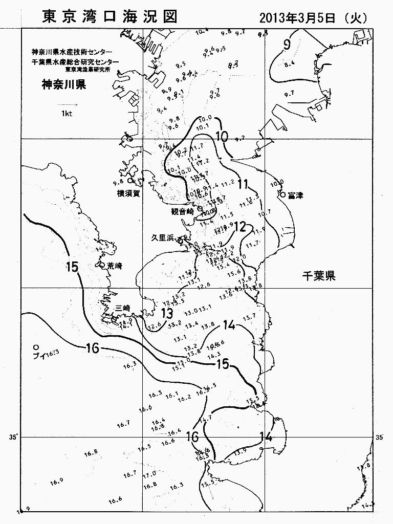 海況図, 東京湾口海況図 検索結果, (水温分布 等を図示)