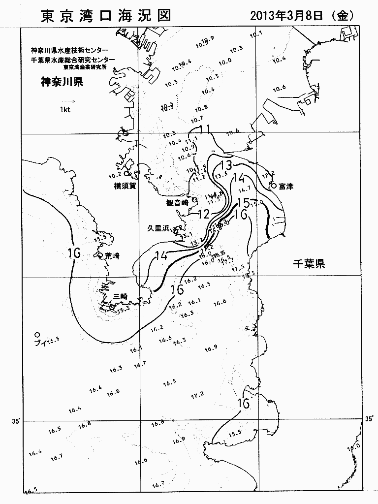 海況図, 東京湾口海況図 検索結果, (水温分布 等を図示)