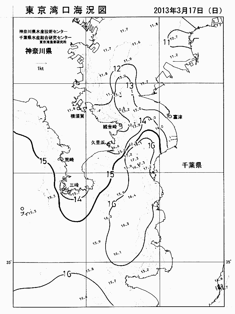 海況図, 東京湾口海況図 検索結果, (水温分布 等を図示)