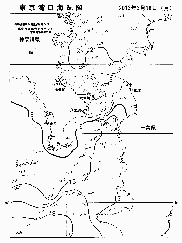 海況図, 東京湾口海況図 検索結果, (水温分布 等を図示)