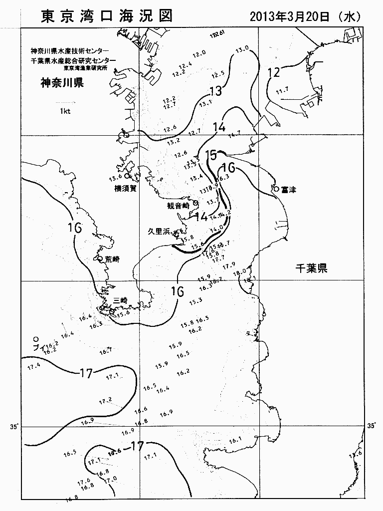 海況図, 東京湾口海況図 検索結果, (水温分布 等を図示)