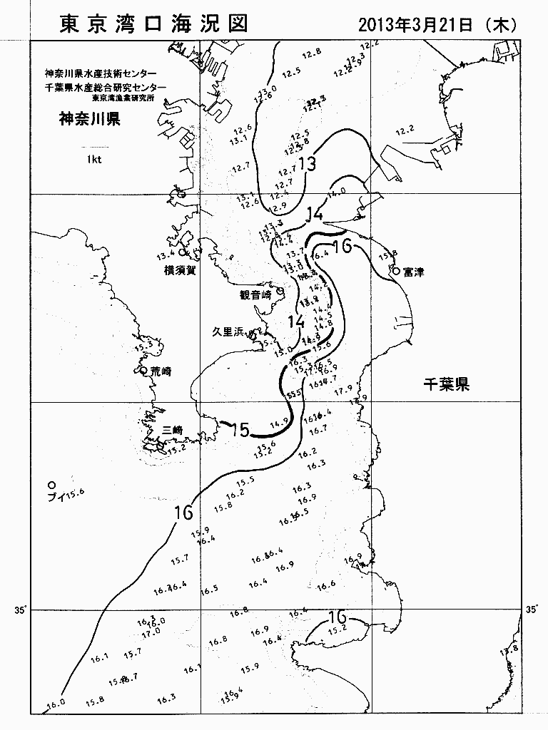 海況図, 東京湾口海況図 検索結果, (水温分布 等を図示)