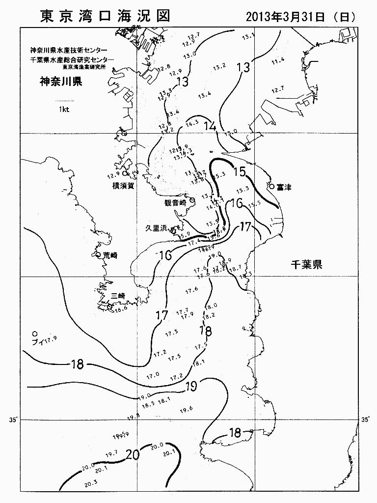 海況図, 東京湾口海況図 検索結果, (水温分布 等を図示)