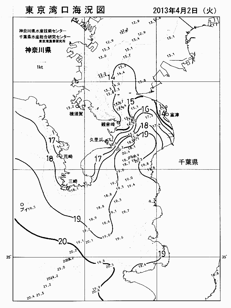 海況図, 東京湾口海況図 検索結果, (水温分布 等を図示)