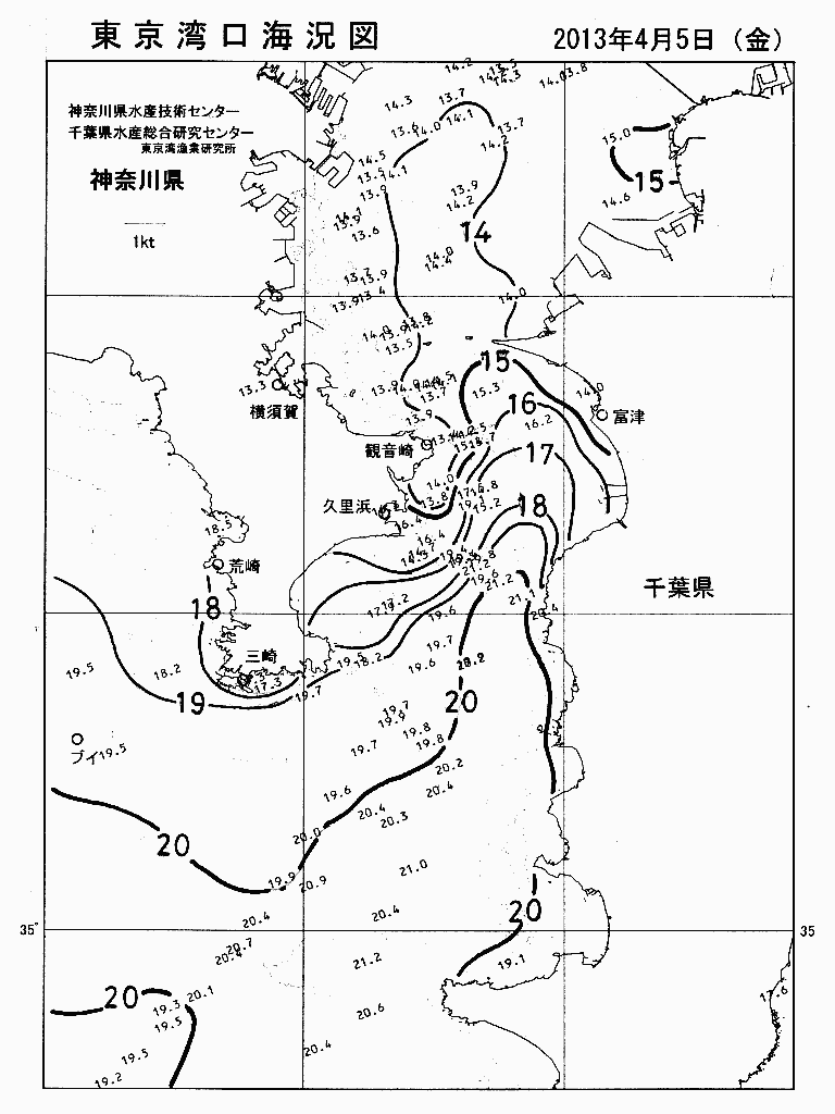 海況図, 東京湾口海況図 検索結果, (水温分布 等を図示)
