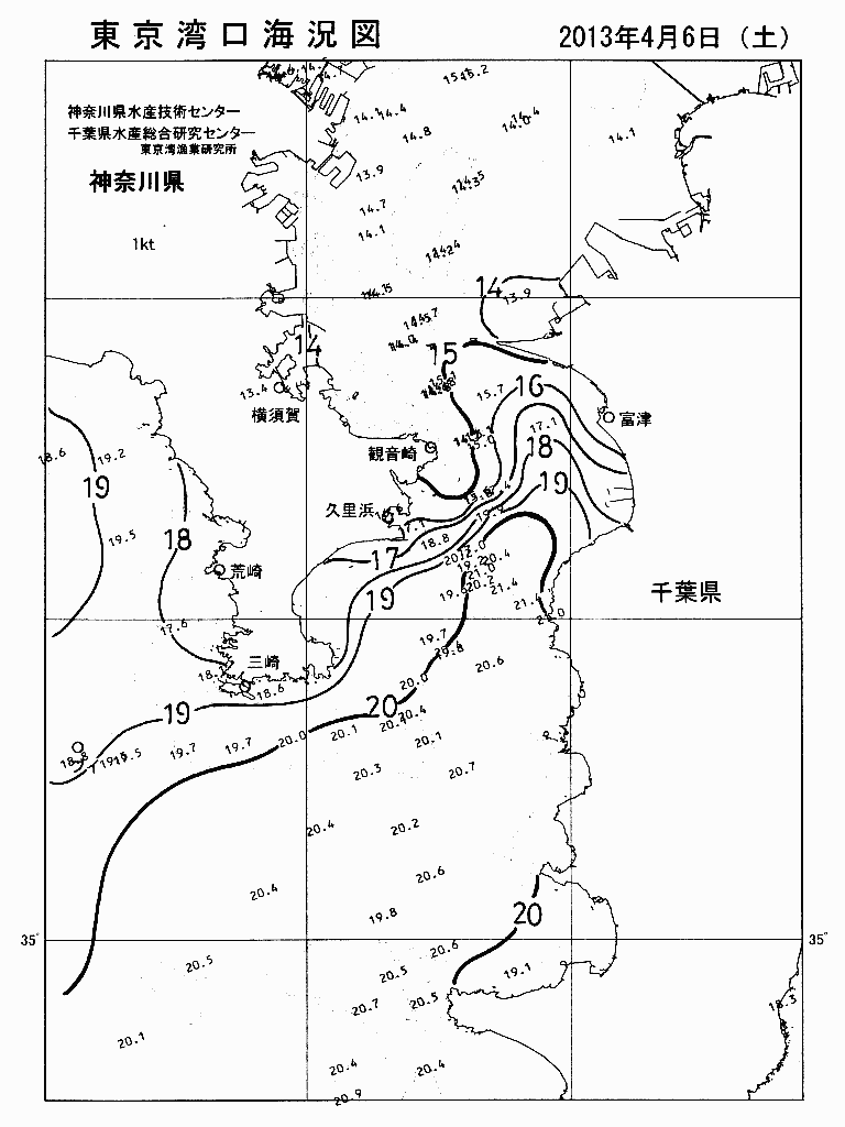 海況図, 東京湾口海況図 検索結果, (水温分布 等を図示)