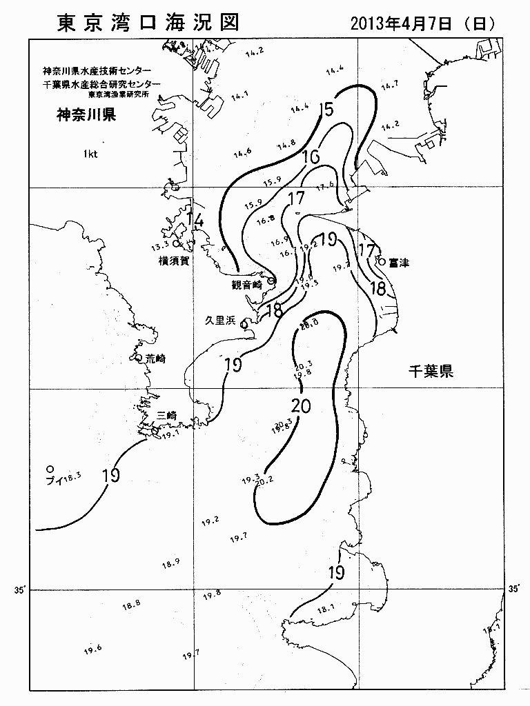 海況図, 東京湾口海況図 検索結果, (水温分布 等を図示)