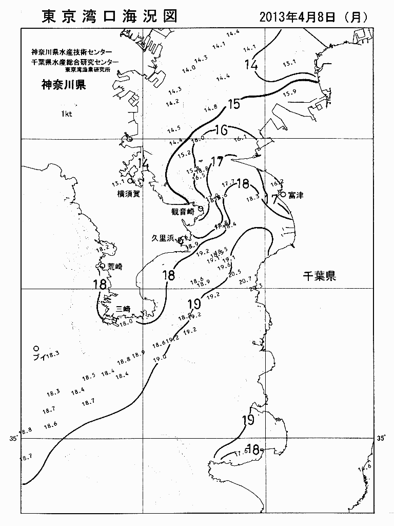 海況図, 東京湾口海況図 検索結果, (水温分布 等を図示)