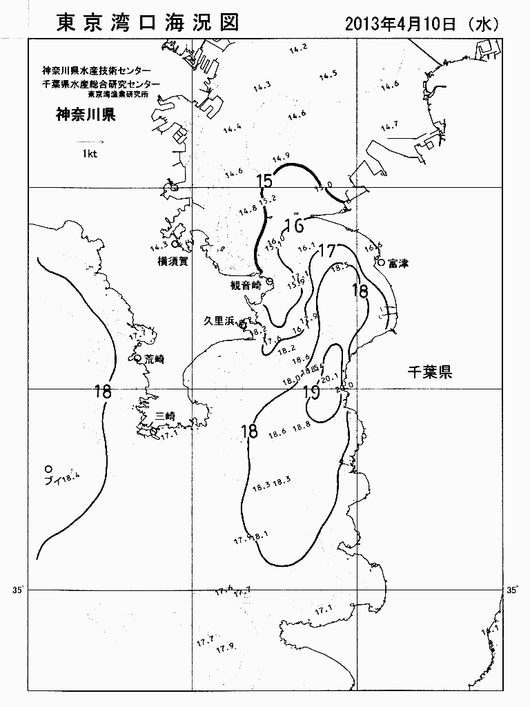 海況図, 東京湾口海況図 検索結果, (水温分布 等を図示)