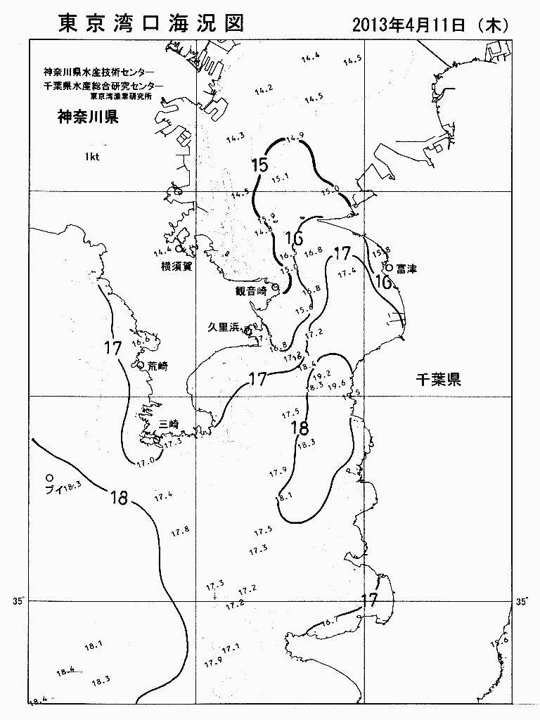 海況図, 東京湾口海況図 検索結果, (水温分布 等を図示)