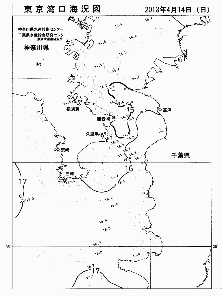 海況図, 東京湾口海況図 検索結果, (水温分布 等を図示)