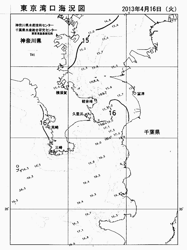 海況図, 東京湾口海況図 検索結果, (水温分布 等を図示)