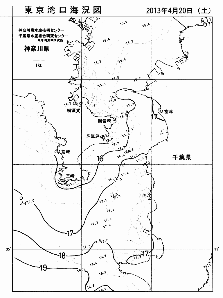 海況図, 東京湾口海況図 検索結果, (水温分布 等を図示)