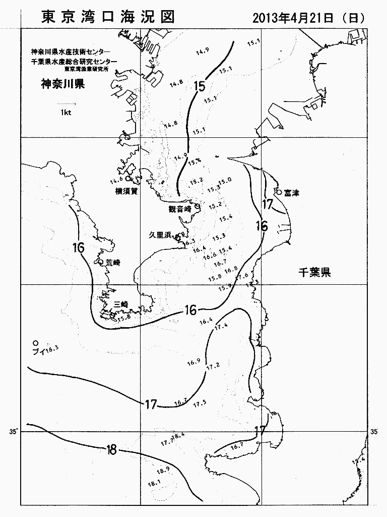 海況図, 東京湾口海況図 検索結果, (水温分布 等を図示)
