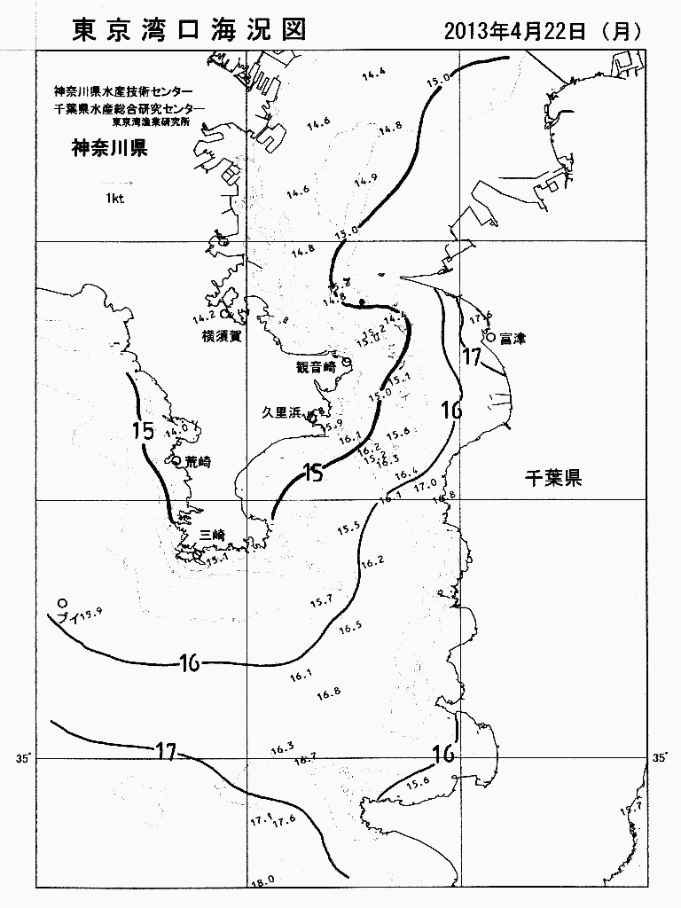 海況図, 東京湾口海況図 検索結果, (水温分布 等を図示)