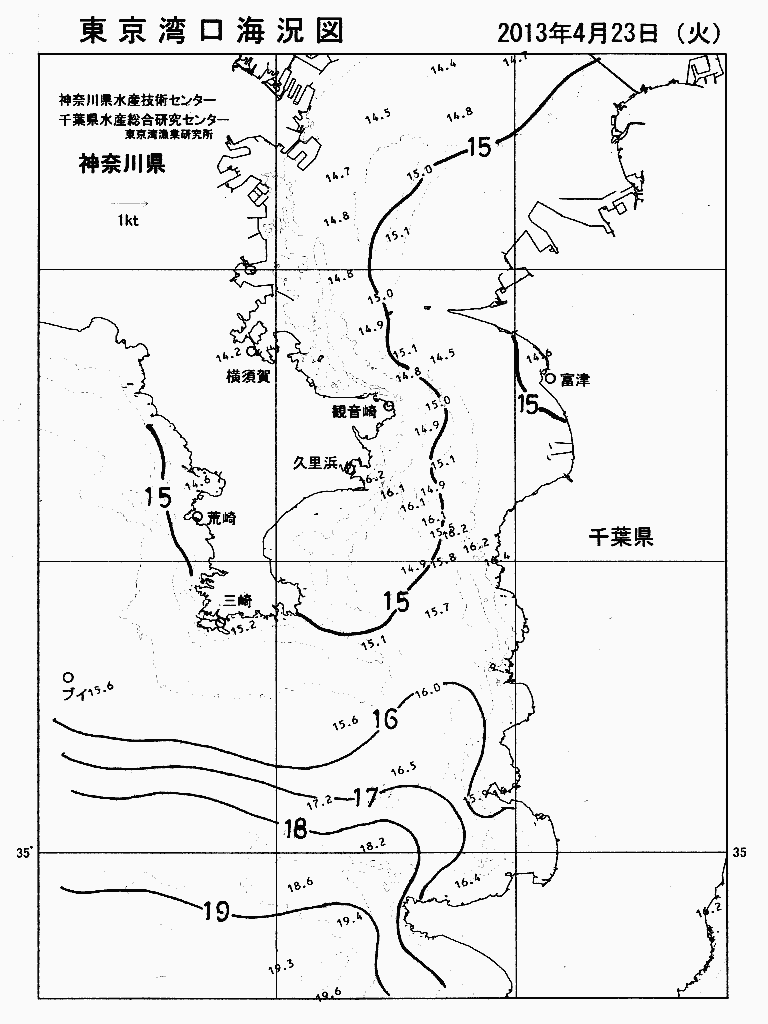 海況図, 東京湾口海況図 検索結果, (水温分布 等を図示)