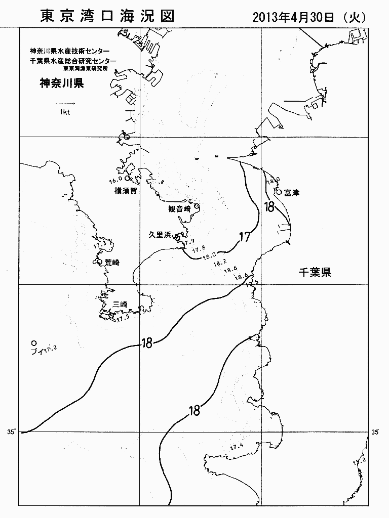 海況図, 東京湾口海況図 検索結果, (水温分布 等を図示)