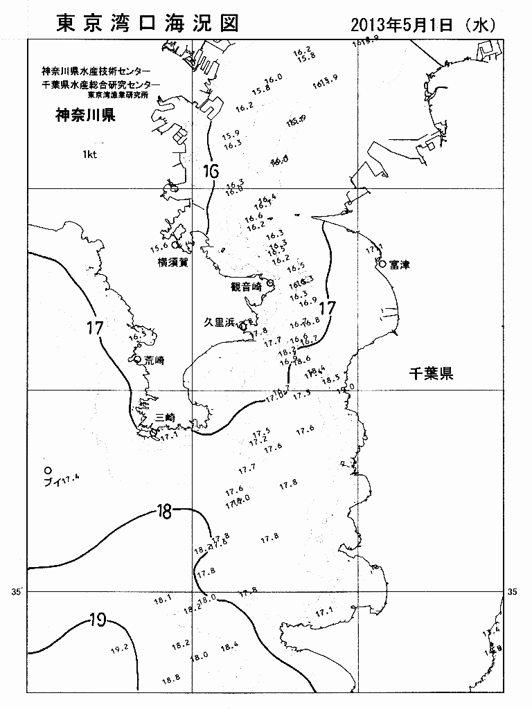 海況図, 東京湾口海況図 検索結果, (水温分布 等を図示)