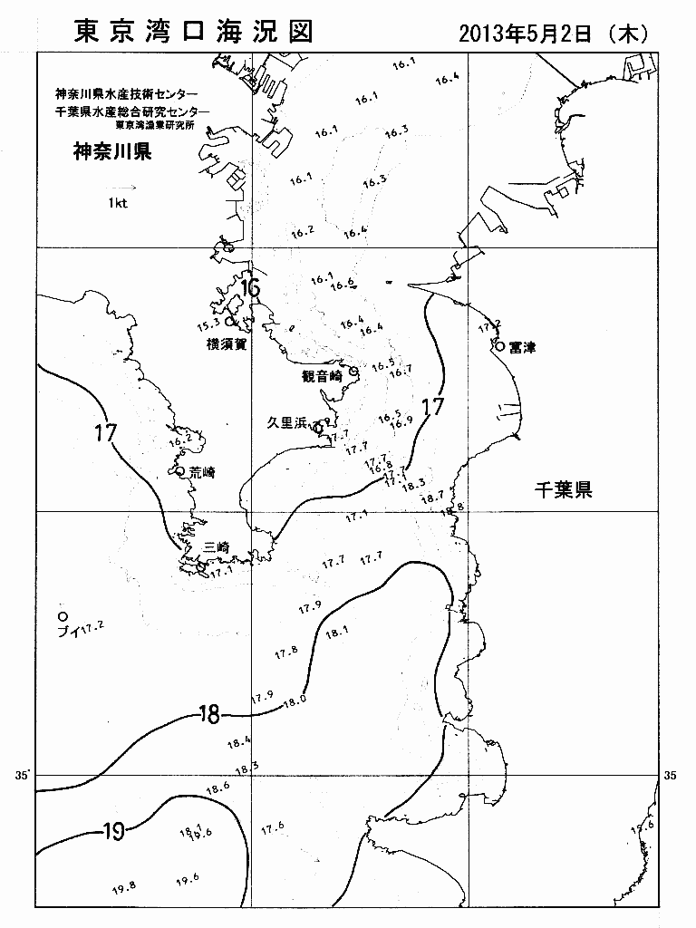 海況図, 東京湾口海況図 検索結果, (水温分布 等を図示)