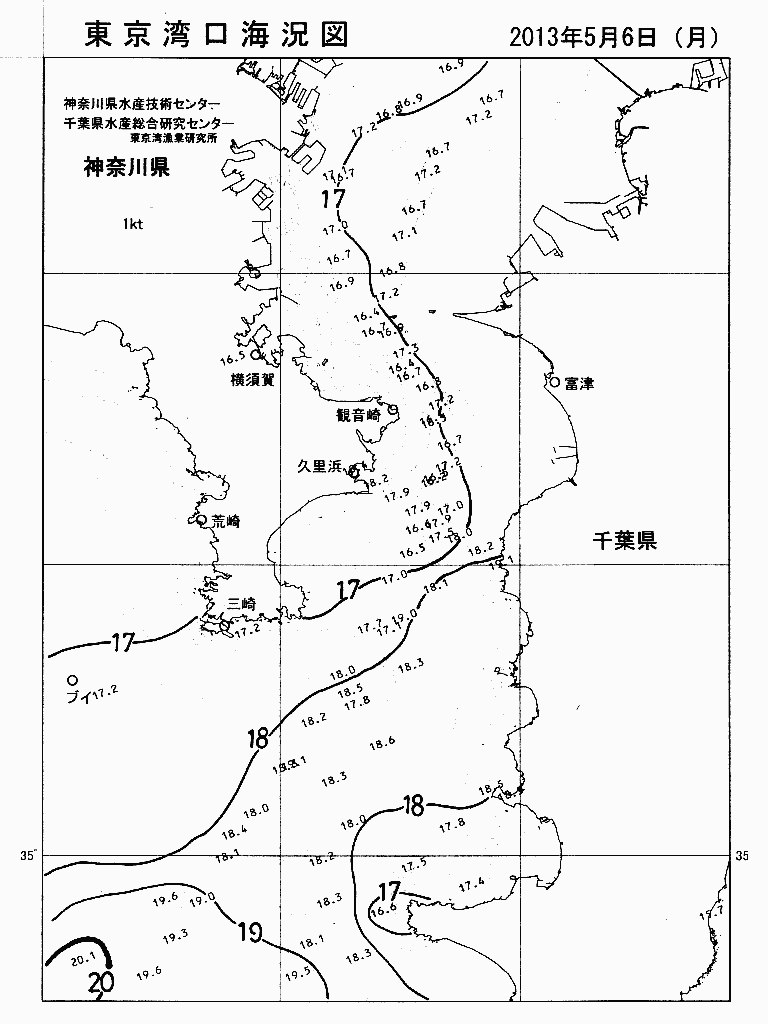 海況図, 東京湾口海況図 検索結果, (水温分布 等を図示)