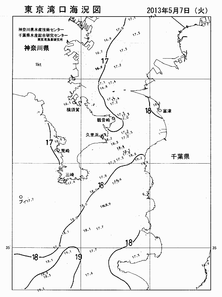 海況図, 東京湾口海況図 検索結果, (水温分布 等を図示)