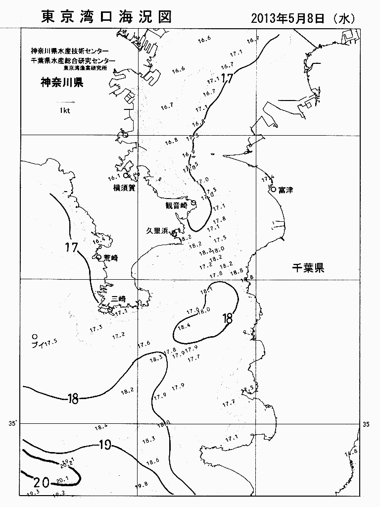 海況図, 東京湾口海況図 検索結果, (水温分布 等を図示)
