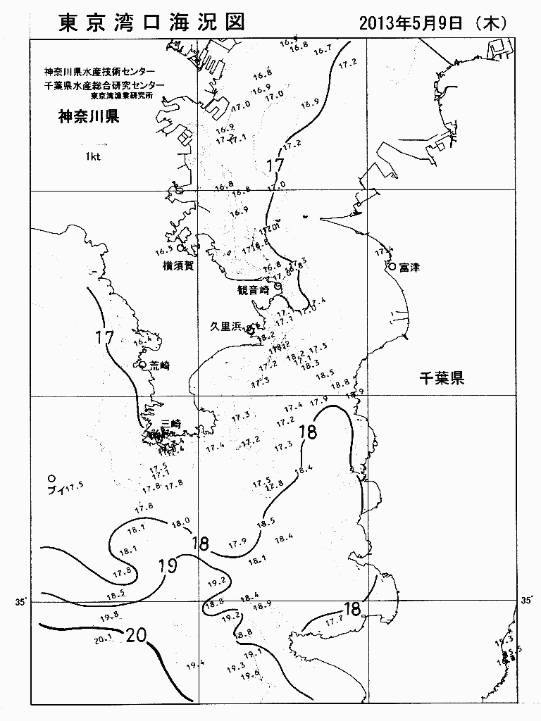 海況図, 東京湾口海況図 検索結果, (水温分布 等を図示)