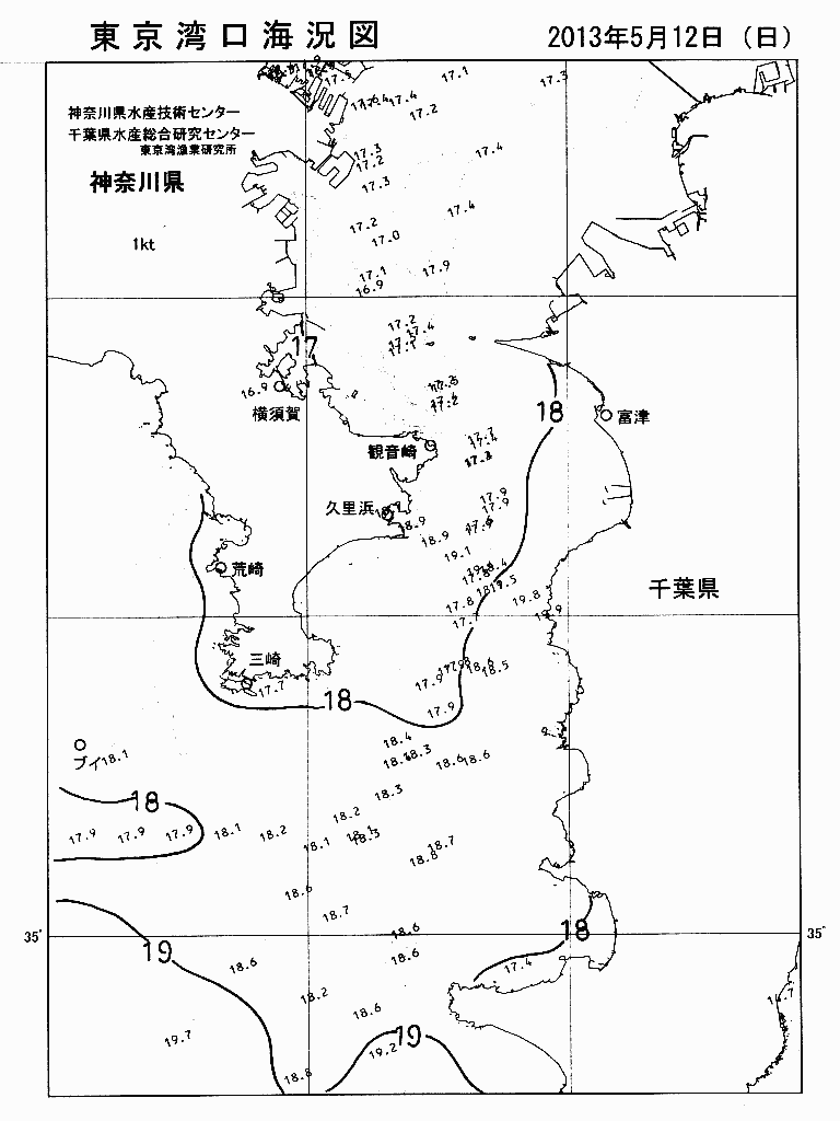 海況図, 東京湾口海況図 検索結果, (水温分布 等を図示)
