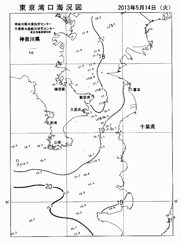 海況図, 東京湾口海況図 検索結果, (水温分布 等を図示)
