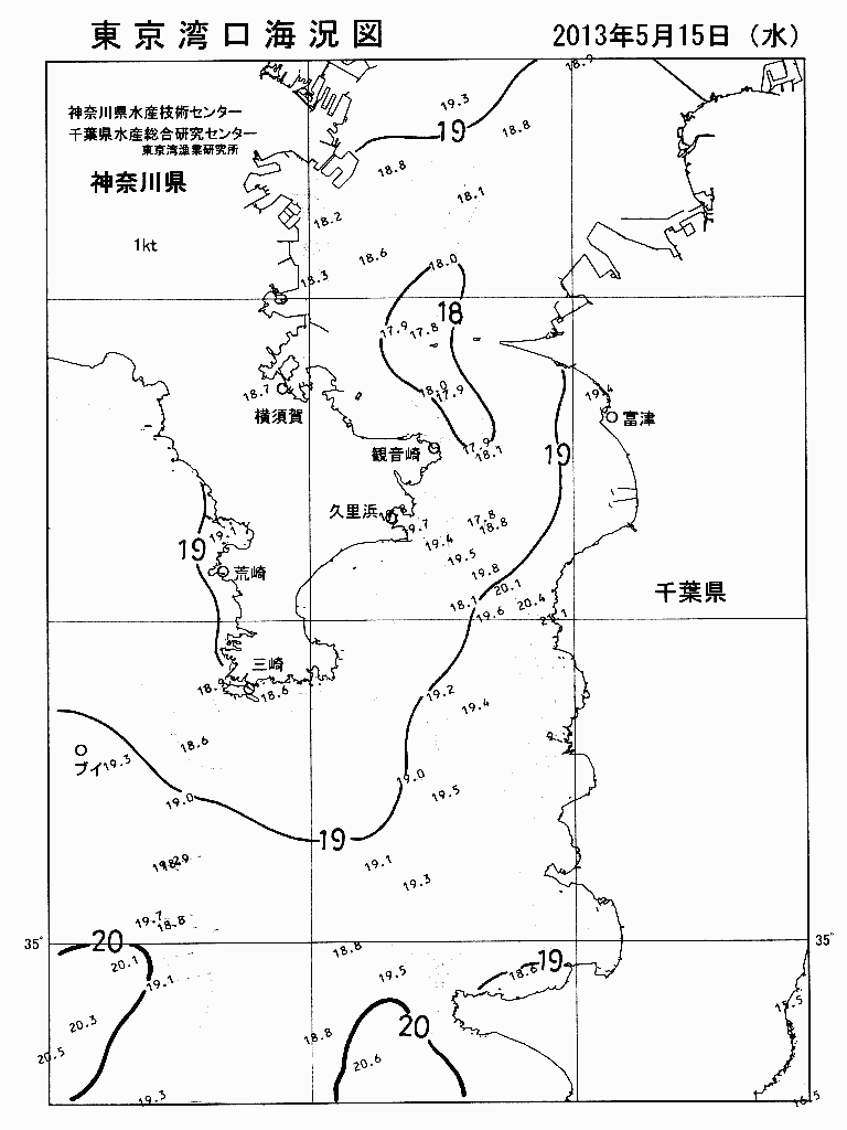 海況図, 東京湾口海況図 検索結果, (水温分布 等を図示)