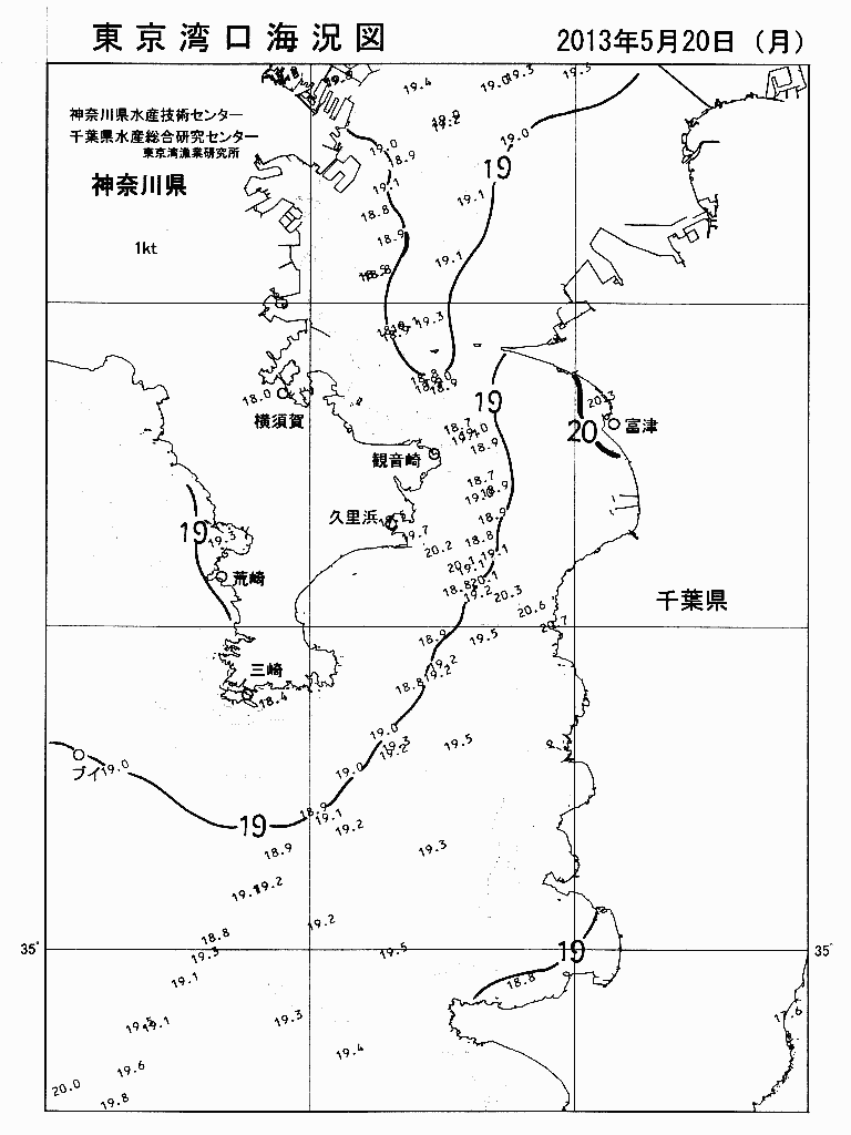海況図, 東京湾口海況図 検索結果, (水温分布 等を図示)