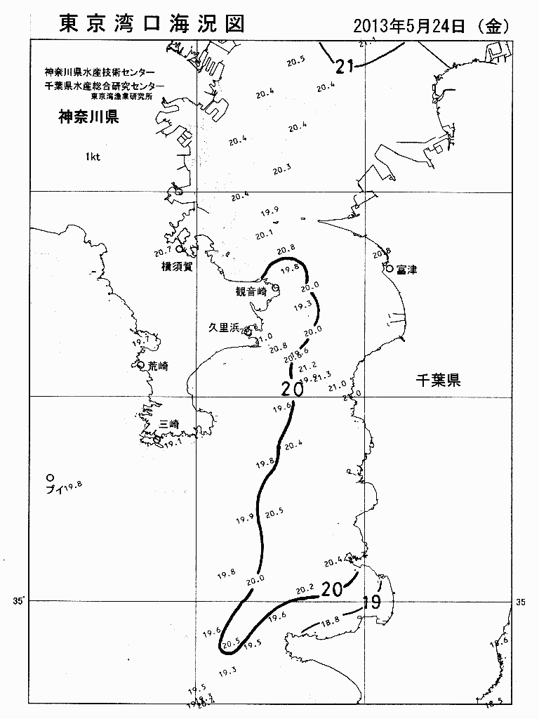 海況図, 東京湾口海況図 検索結果, (水温分布 等を図示)