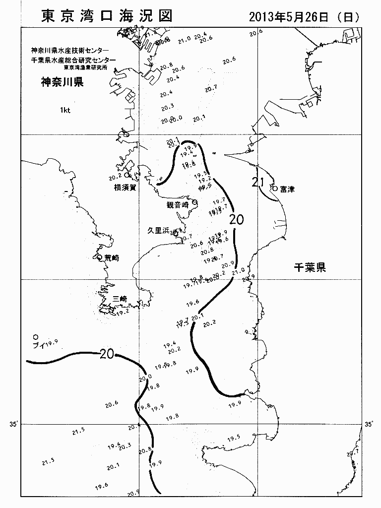 海況図, 東京湾口海況図 検索結果, (水温分布 等を図示)
