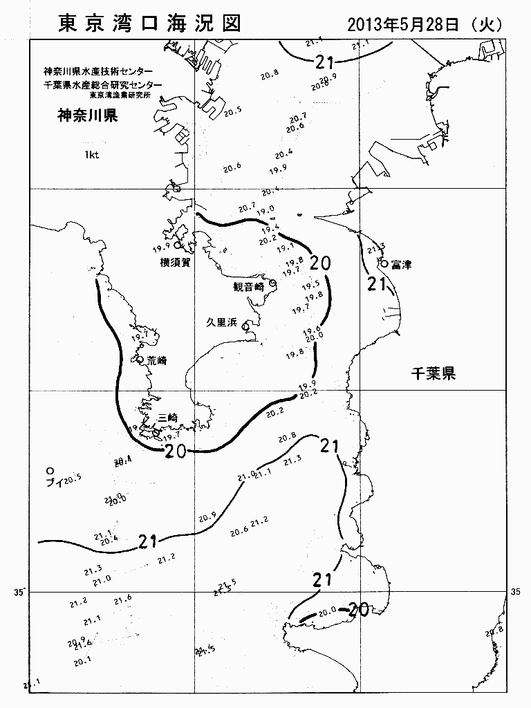 海況図, 東京湾口海況図 検索結果, (水温分布 等を図示)