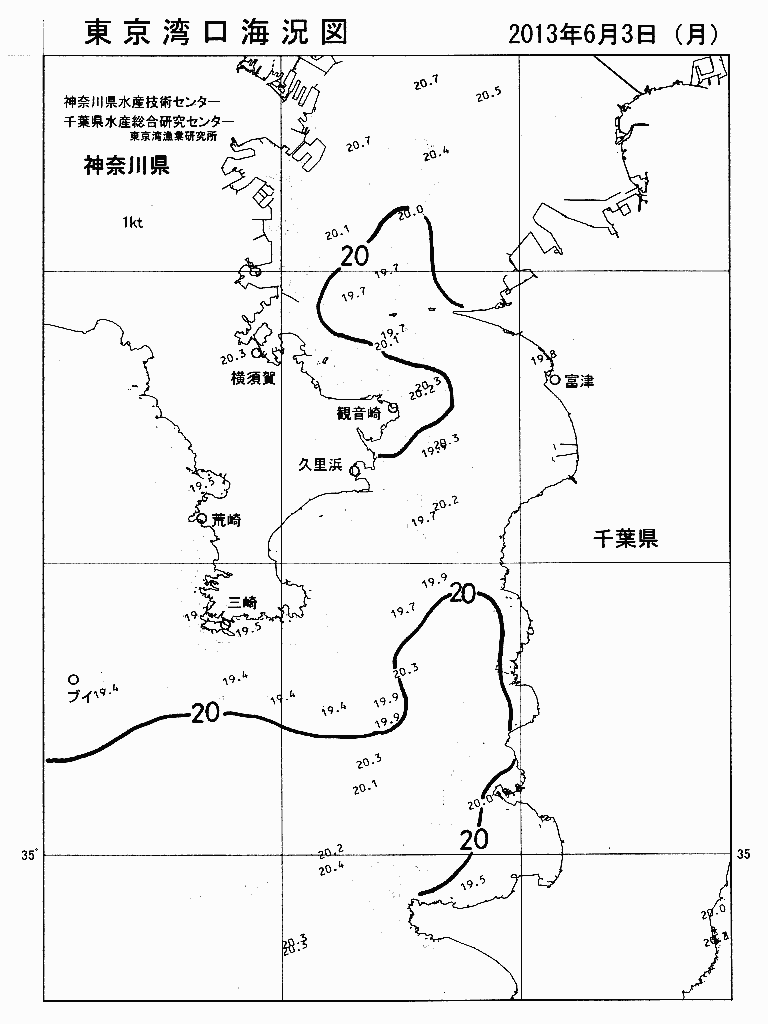 海況図, 東京湾口海況図 検索結果, (水温分布 等を図示)