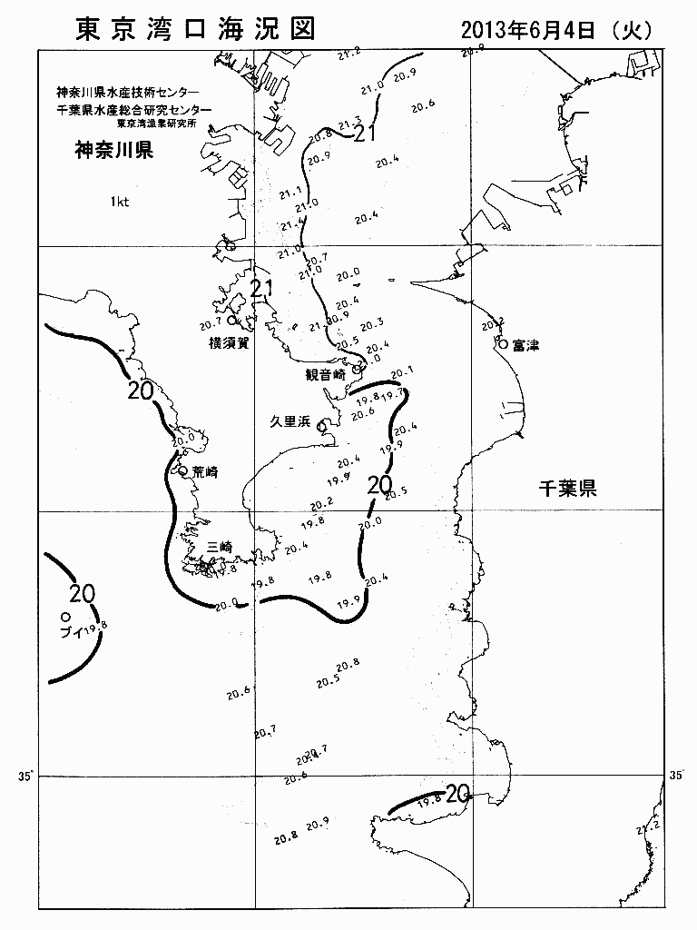 海況図, 東京湾口海況図 検索結果, (水温分布 等を図示)