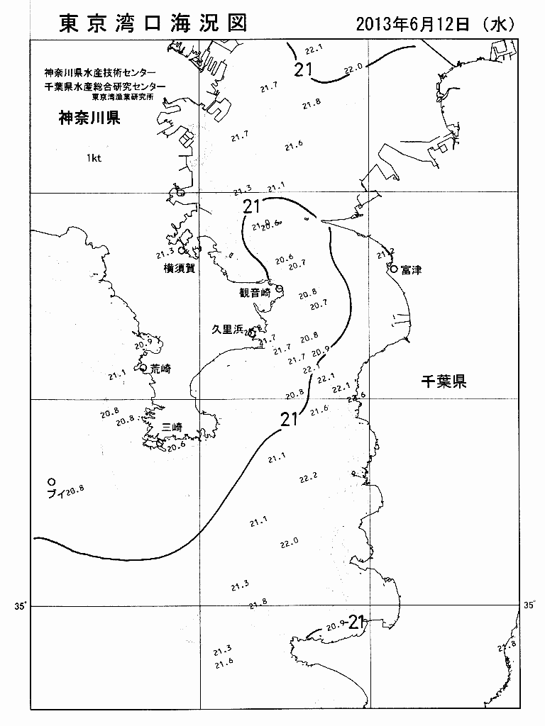 海況図, 東京湾口海況図 検索結果, (水温分布 等を図示)
