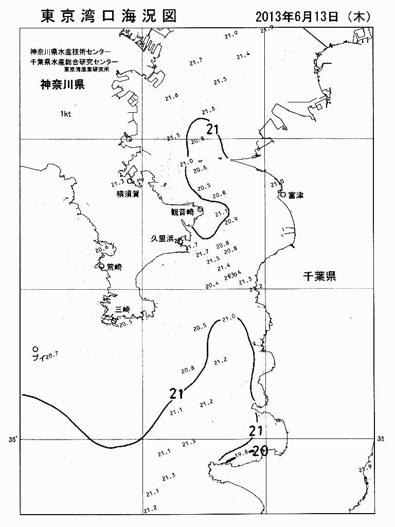 海況図, 東京湾口海況図 検索結果, (水温分布 等を図示)